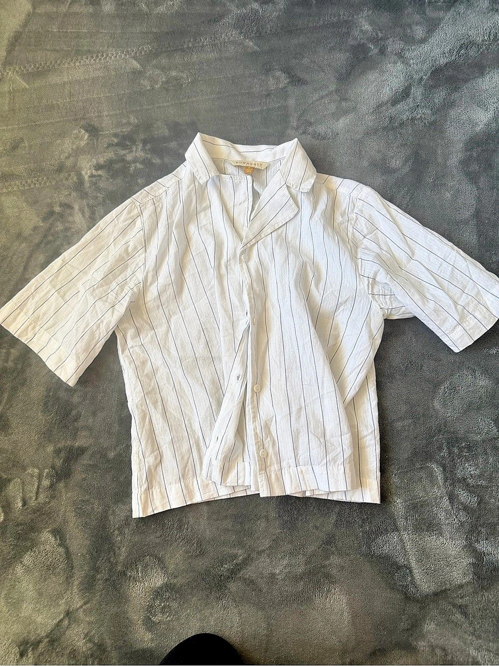 Downeast Striped Cotton Shirt in White & Blue Size Small